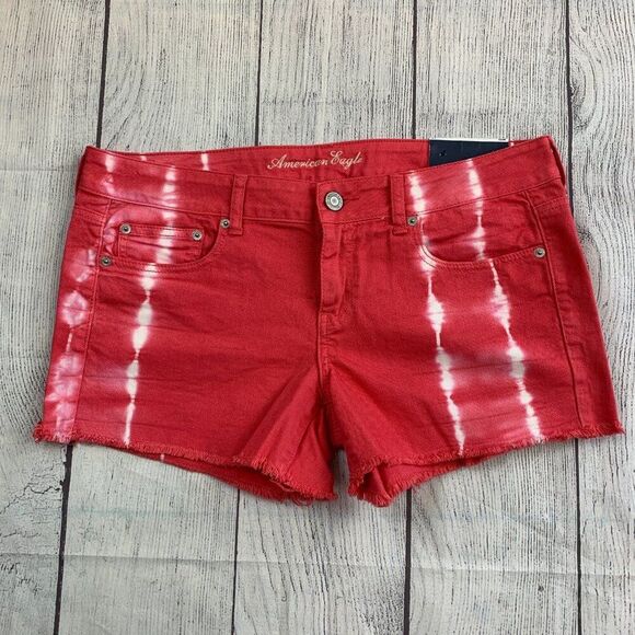 American Eagle Jean Shorts 14 Raspberry Tie Dye Frayed Hem 3.5" Inseam New NWT - Picture 1 of 10